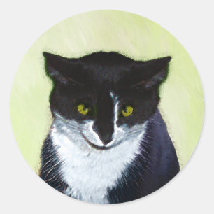 Adesivo Pintura de Gato Tuxedo - Arte de Gato Original Cus
