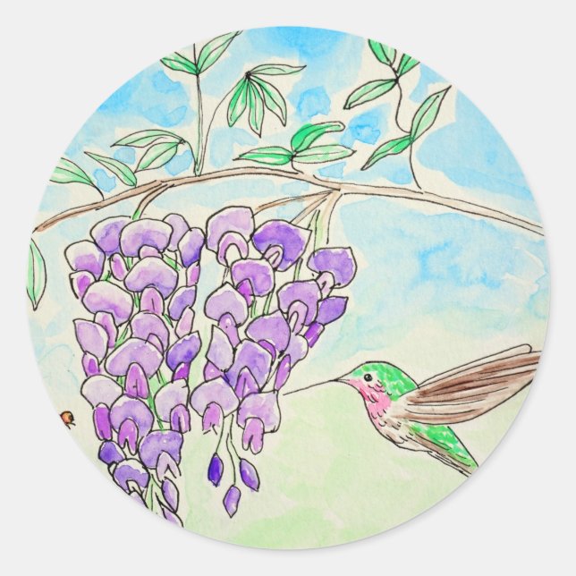 Adesivo Pintura de Hummingbird e Wisteria (Frente)