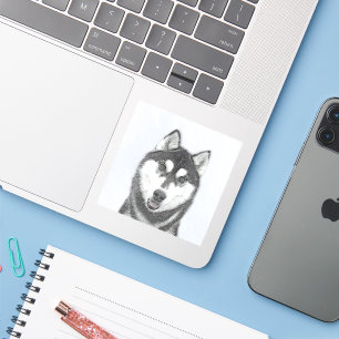 Adesivo Pintura de Husky Siberiano (Preto e Branco) Arte d