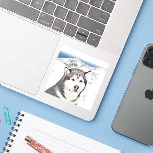 Adesivo Pintura de Malamute no Alasca - Arte de Cachorro O
