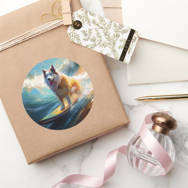 Adesivo Pintura de Navegação em Praia no Alaska Malamute (Presentear)