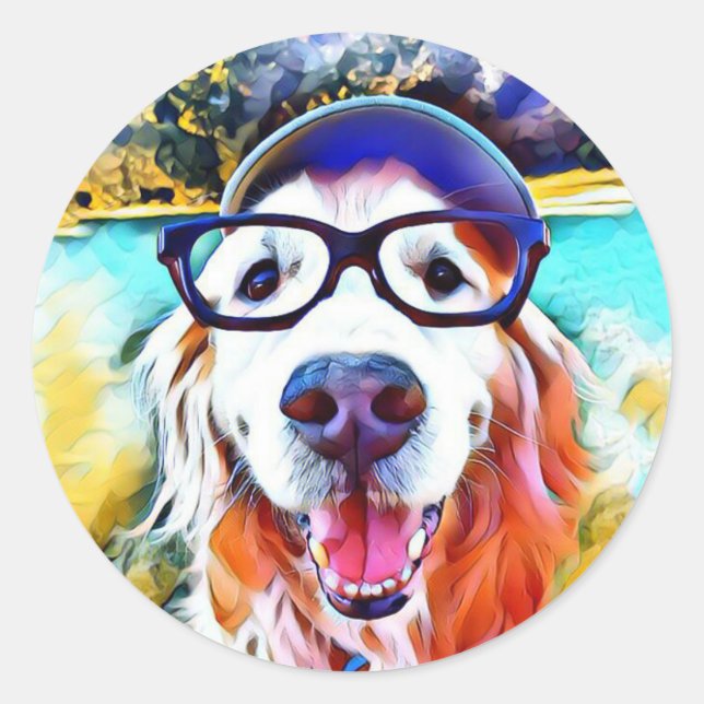 Adesivo Pintura de Nerd de Retriever de Ouros Vibrantes (Frente)