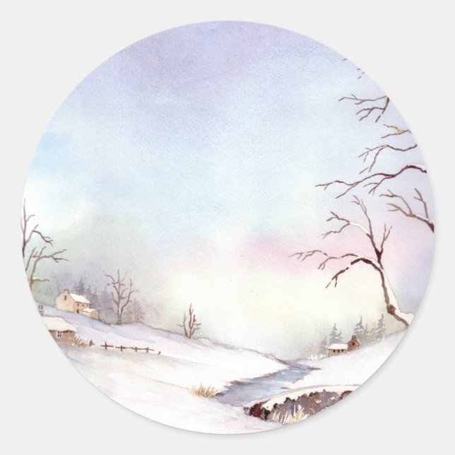 Adesivo Pintura de Paisagem de Aquarela da Ponte Snowy (Frente)