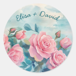 Adesivo Pintura de Rosas Cor-de-Rosa Chá de Bebê de Noiva 