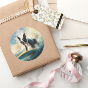 Adesivo Pintura de surf em Boston Terrier Beach