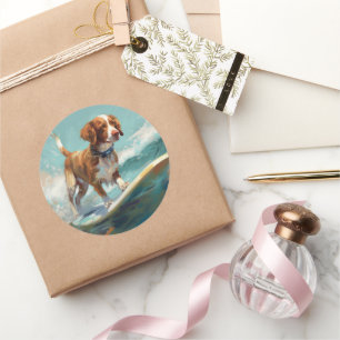 Adesivo Pintura de Surf na Praia com Brittany Spaniel
