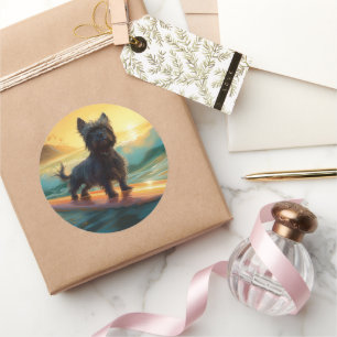 Adesivo Pintura de Surf na Praia de Affenpinscher