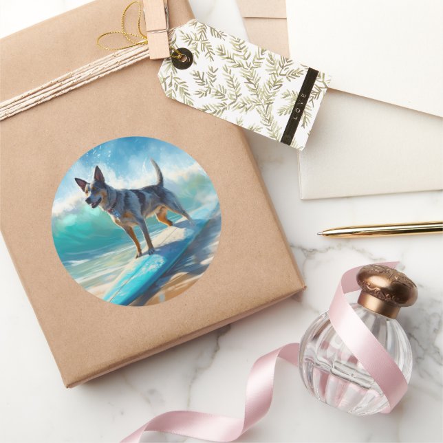 Adesivo Pintura de Surfe em Praia Blue Heeler (Presentear)