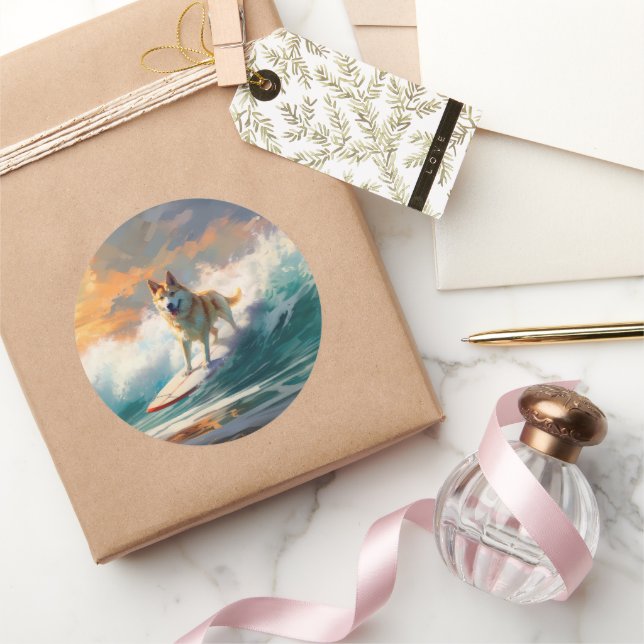 Adesivo Pintura de surfe na praia de Akita (Presentear)