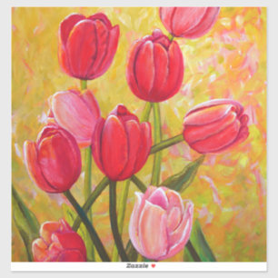 Adesivo Pintura de Tulipas Rosa e Vermelha