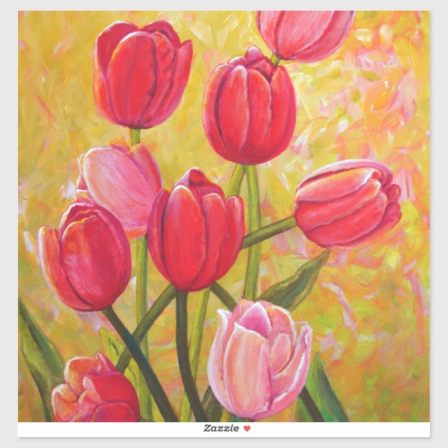 Adesivo Pintura de Tulipas Rosa e Vermelha (Folha)