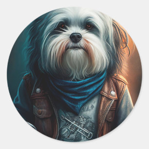 Adesivo Pintura digital de cão Havanese em bicicleta