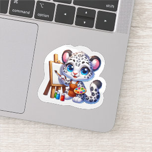 Adesivo Pintura do artista-leopardo-da-neve-cega Kawaii