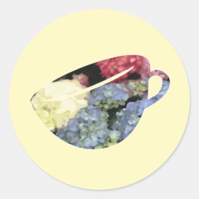 Adesivo Pintura do Teacup do Flor com Hipodrangea Azul e R (Frente)