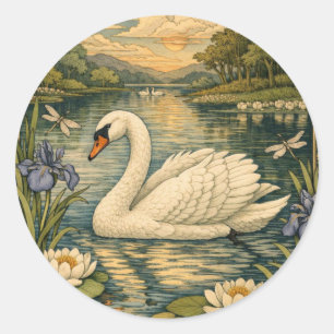 Adesivo Pintura elegante em aquarela vintage de cisne bran