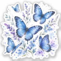Pintura em Aquarela de Borboletas Azuis