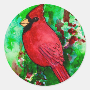 Adesivo Pintura em Aquarela de Pássaro Vermelho Cardeal