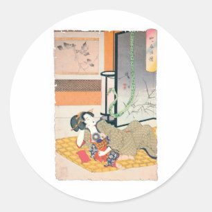 Adesivo Pintura, mãe e bebê japoneses antigos