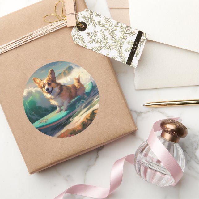 Adesivo Pintura para surfar na praia de Corgi (Presentear)