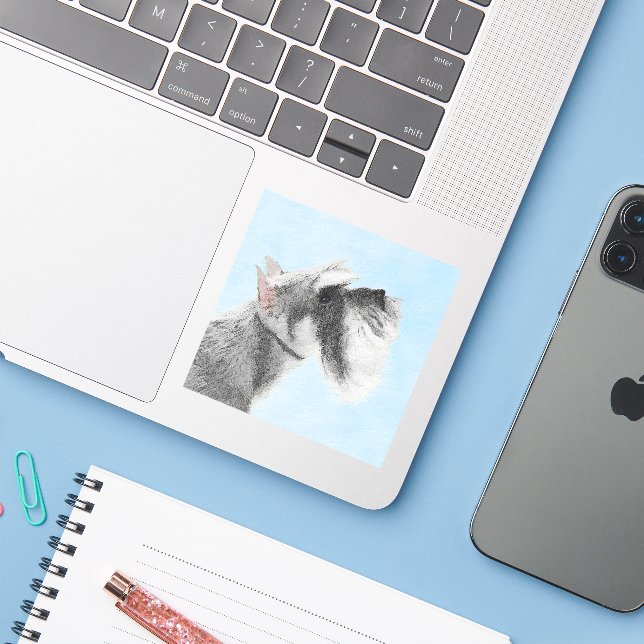 Adesivo Pintura Schnauzer (Giant, Standard) - Arte Canina (Notebook com iPhone)
