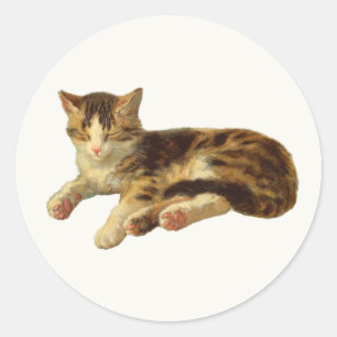 Adesivo Pintura Vitoriana Antiga de Gato Cochilando