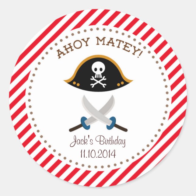 Adesivo Pirata Aniversário Obrigado Pau Vermelho (Frente)