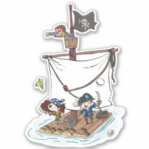 Adesivo Piratas bonitos que navegam em desenhos animados