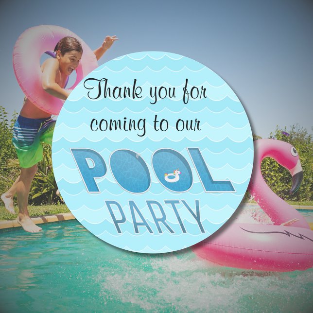 Adesivo Piscina Party Obrigado com Unicorn Float (cheerful unicorn float pool party thank you)