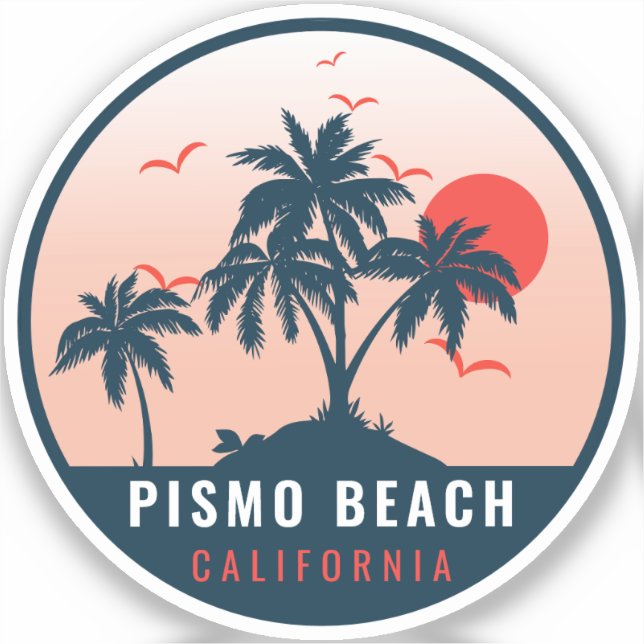 Adesivo Pismo Beach California Retro Sunset Souvenirs 60s (Frente)