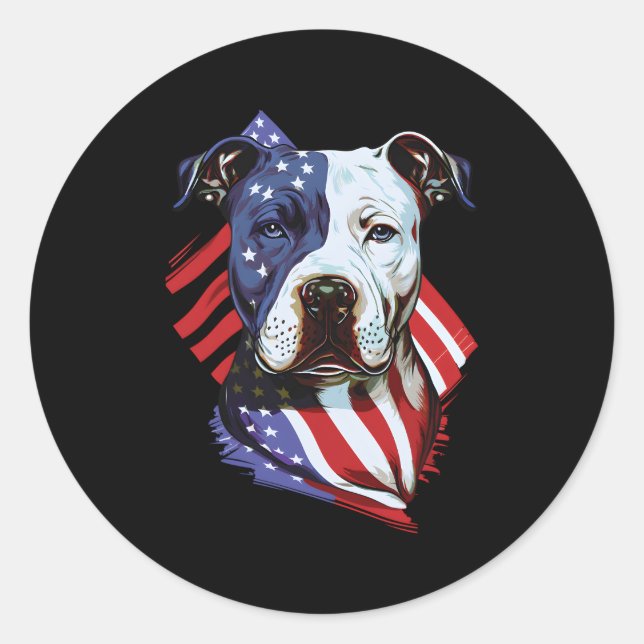 Adesivo Pitbull Americano com Ilustração de Bandeira Ameri (Frente)