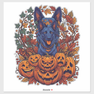 Adesivo Pitbull Azul Abóboras de Halloween Folhas de Outon