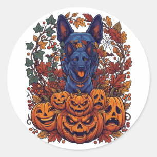 Adesivo Pitbull Azul Abóboras de Halloween Folhas de Outon