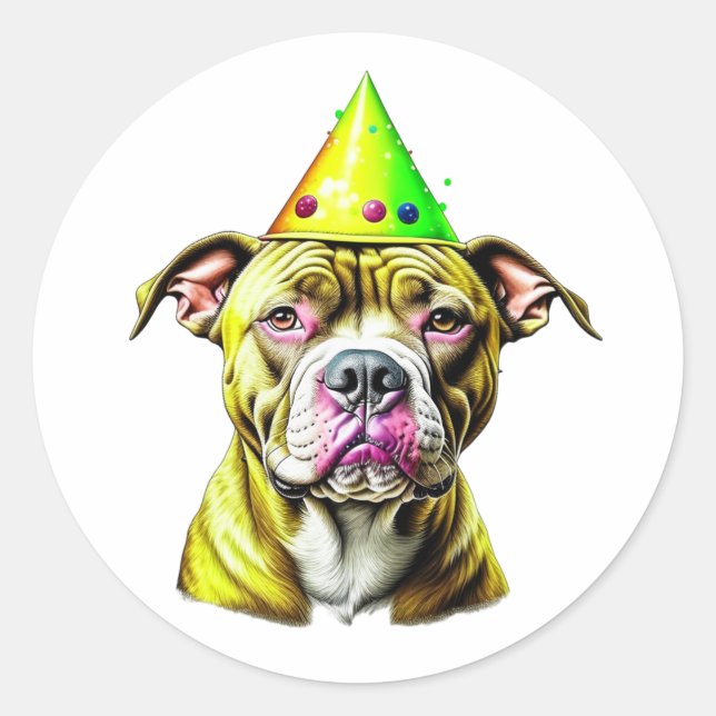 Adesivo Pitbull com chapéu de aniversário (Frente)