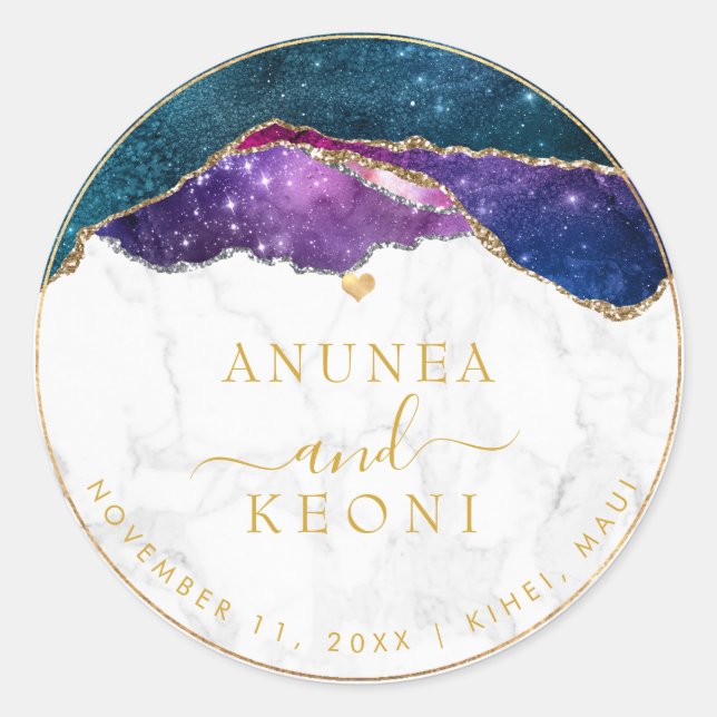 Adesivo PixDezine Galaxy Agate Marble Faux Dourado Heart (Frente)