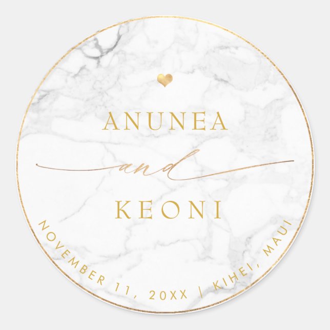 Adesivo PixDezine Marble Faux Dourado Heart Classic Round  (Frente)