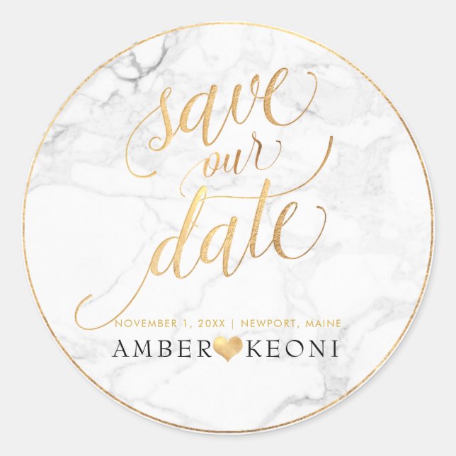 Adesivo PixDezine Marble/Faux Dourado Salvar nossa Data (Frente)