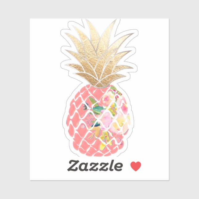 Adesivo PixDezines Abacaxi Aloha Raspberry, Dourado Falso (Folha)