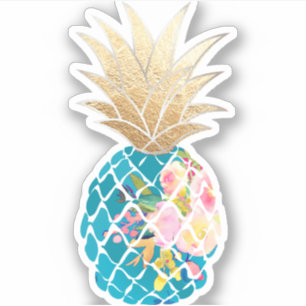 Adesivo PixDezines Aloha Abacaxi, Azul Turquesa+Ouro Falso