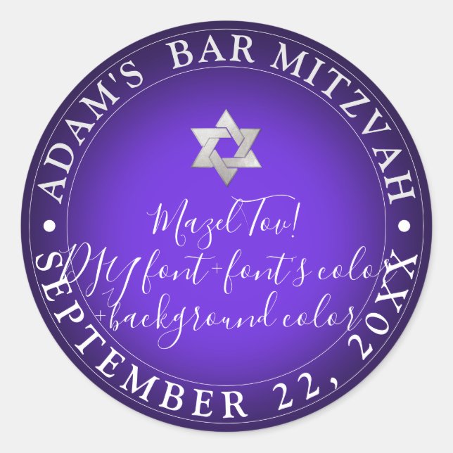Adesivo PixDezines Bar Mitzvah/Bat Mitzvah/cor DIY/Purpl (Frente)