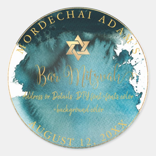 Adesivo PixDezines Bar Mitzvah Teal Green Watercolor (Frente)