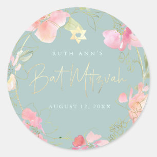 Adesivo PixDezines Bat Mitzvah, Floral Watercolor, Blush