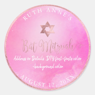 Adesivo PixDezines Bat Mitzvah Pink Watercolor