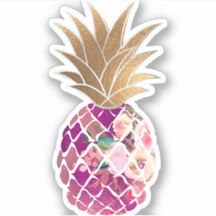 Adesivo PixDezines Burgundy Aloha Pineapple, Faux Dourado