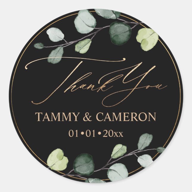 Adesivo PixDezines Elegante Eucalipto Preto Verde Dourado  (Frente)