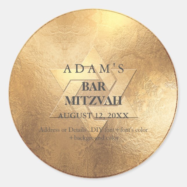 Adesivo PixDezines Faux Bar Dourado Mitzvah / Bat Mitzvah (Frente)