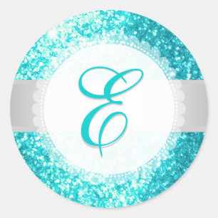 Adesivo PixDezines FAUX GLITTER MONOGRAM AQUA AZUL
