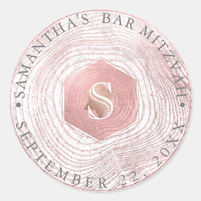 Adesivo PixDezines Faux Rosa Tree Rings Mitzvah (Frente)