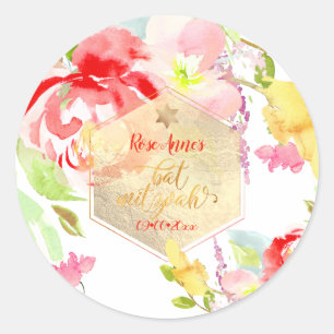 Adesivo PixDezines Floral Watercolor Bat Mitzvah, Peonies