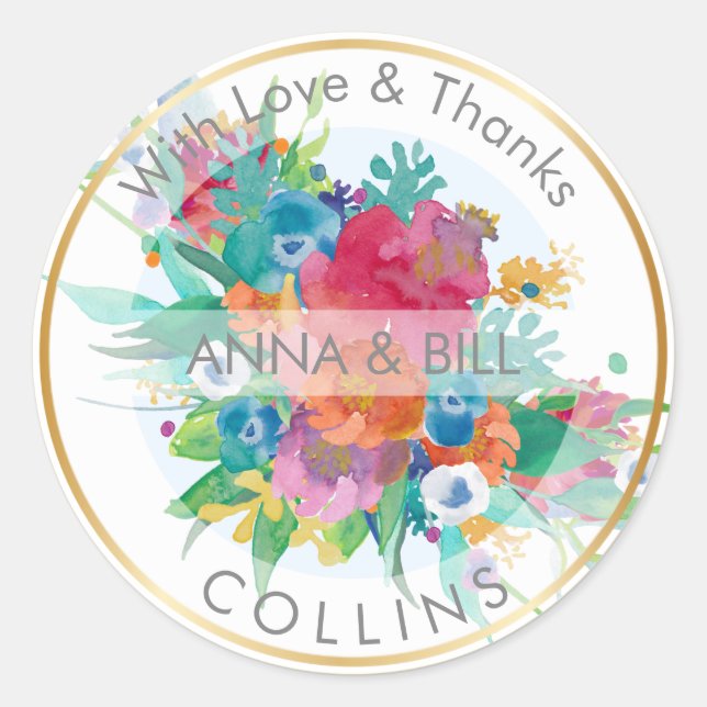 Adesivo PixDezines Floral Watercolor/DIY Obrigado (Frente)