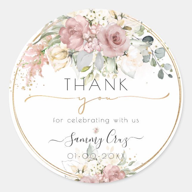 Adesivo PixDezines H2 Dusty Pink Cream Rosas Obrigado (Frente)